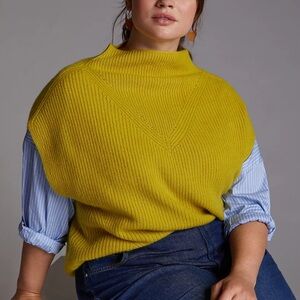 Anthropologie Enza Cashmere Poncho Sweater Vest in Chartreuse